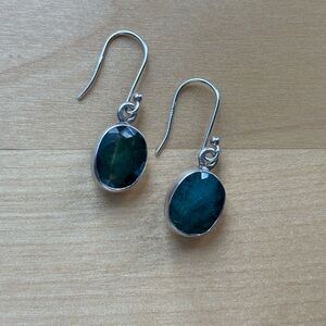 Vintage Handcrafted 925 Sterling Silver and Green Stone Drop Earrings